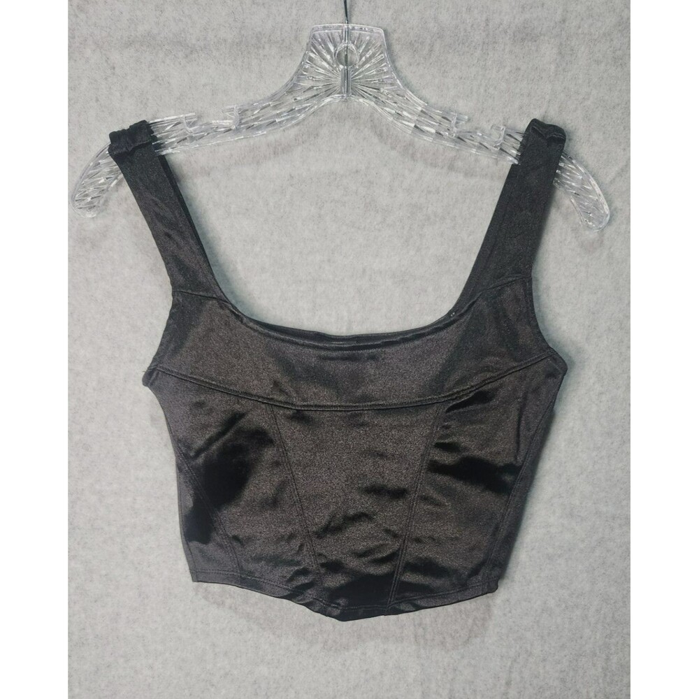 Urban Outfitters Black Satin Corset Crop Top - Stretch Bustier Blouse - - Size S